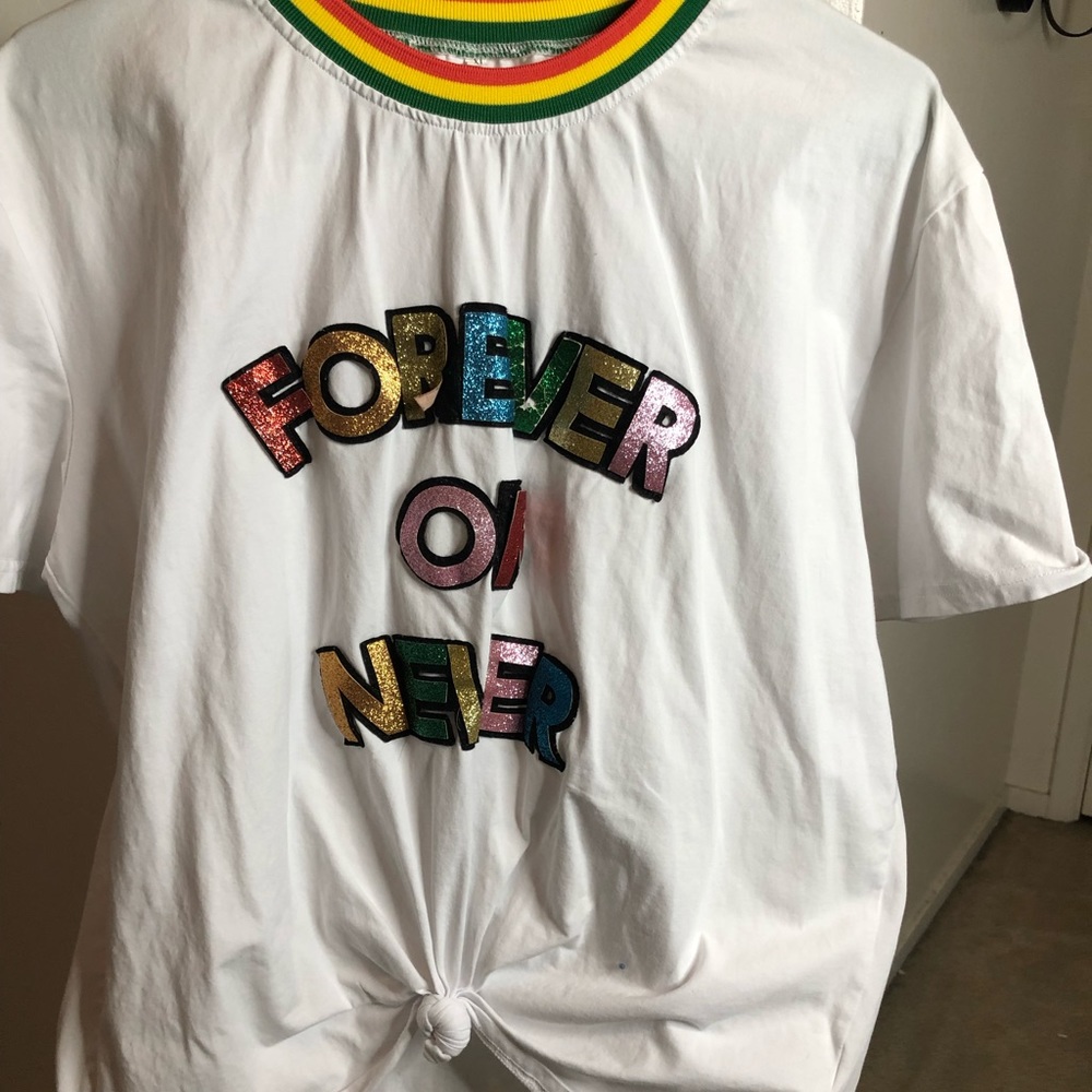 Striped Neck Letter Print Tee